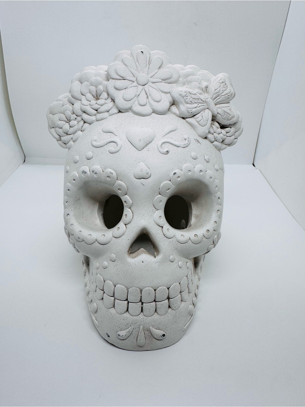 Unfinished Ceramic Paint Your Own Sugar Skull Large Floral Butterfly Calavera